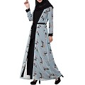 Printed shrug abaya-sky blue-black color Printed shrug abaya-sky blue-black color